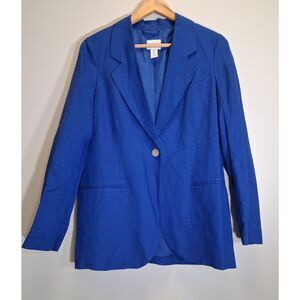 H&M Womens small cobalt blue Linen Blend Blazer jacket classic timeless